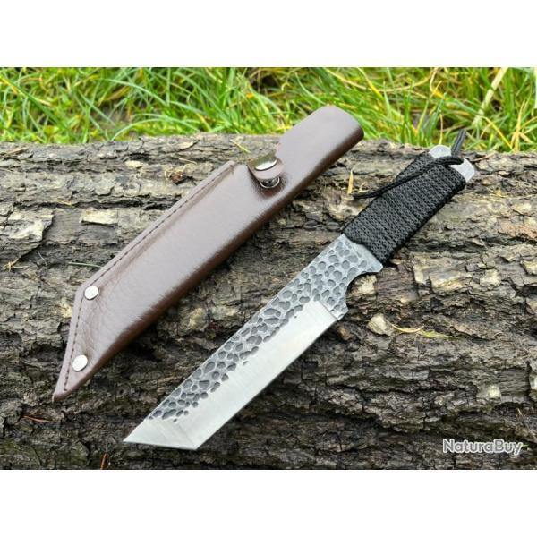 Couteau tanto 22cm brut de forge tui cuir enchre