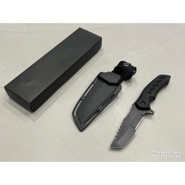 Couteau APEX bushcraft noir + firesteel tui kydex enchre