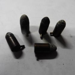 Lot de 5 anciennes cartouches révolvers LEFAUCHEUX à broche 9mm