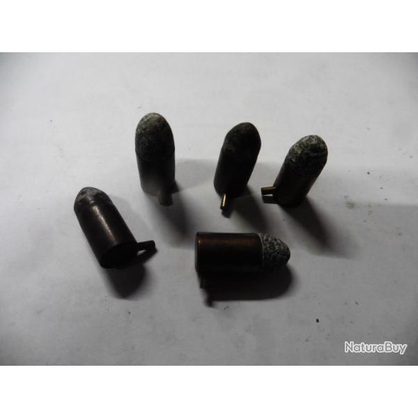 Lot de 5 anciennes cartouches rvolvers LEFAUCHEUX  broche 9mm
