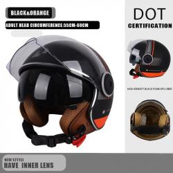 CASQUE DE MOTO AVEC VISIERE STYLE RETRO VINTAGE ITALIE VESPA COULEUR NOIR ET ORANGE DOT NEUF