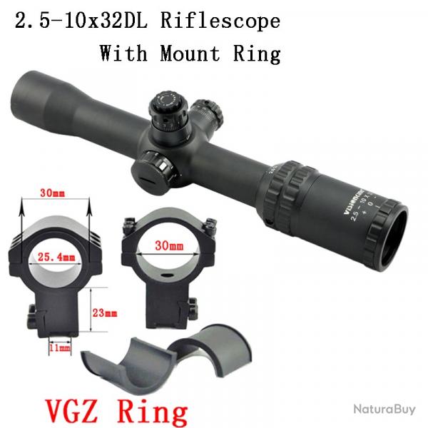 Visionking-Lunette de chasse point Mil illumin-**2.5-10x32 11mm High ring LIVRAISON GRATUITE !!