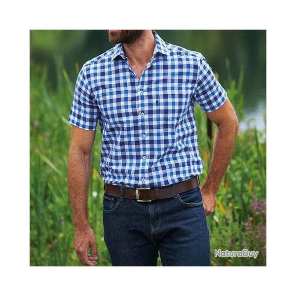 Chemise   manches courtes et carreaux Holkham pour homme Bleu