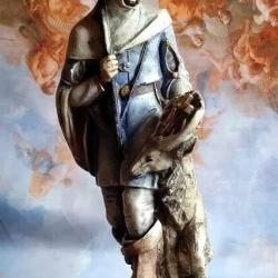 STATUE SAINT HUBERT DE LIEGE EN PIERRE Signée E.HENRIET PATRON CHASSEURS HUNTER Chasse