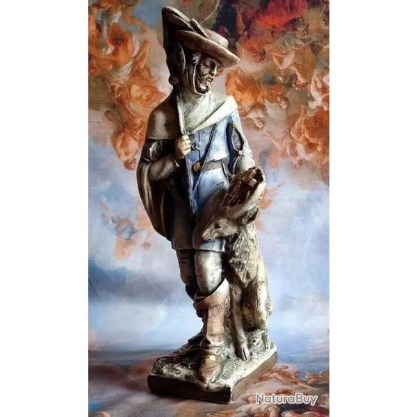 STATUE SAINT HUBERT DE LIEGE EN PIERRE Signe E.HENRIET PATRON CHASSEURS HUNTER Chasse