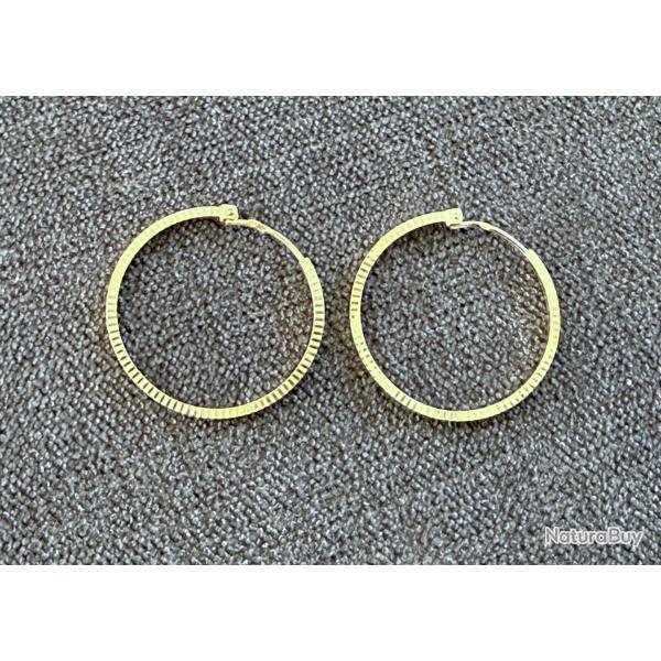 Boucles d'oreilles croles stries en or massif 18 carats