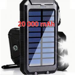 Banque d'Énergie Solaire 20 000mAh avec Lampes de Poche à Double LED et Charge USB