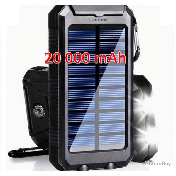 Banque d'nergie Solaire 20 000mAh avec Lampes de Poche  Double LED et Charge USB