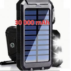 Banque d'Énergie Solaire 30 000mAh avec Lampes de Poche à Double LED et Charge USB