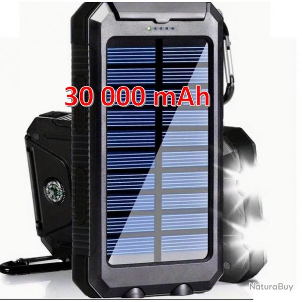 Banque d'nergie Solaire 30 000mAh avec Lampes de Poche  Double LED et Charge USB