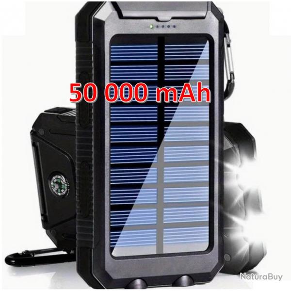 Banque d'nergie Solaire 50 000mAh avec Lampes de Poche  Double LED et Charge USB