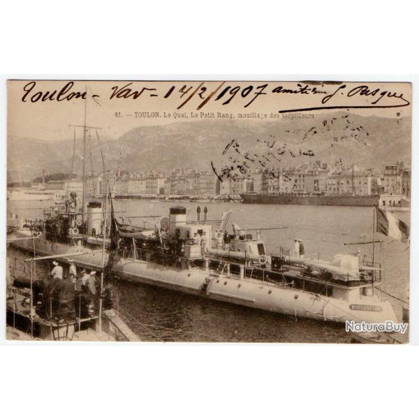 CPA - Marine  " TOULON.Le Quai,Le Petit Rang , mouillage des torpilleurs " N1140