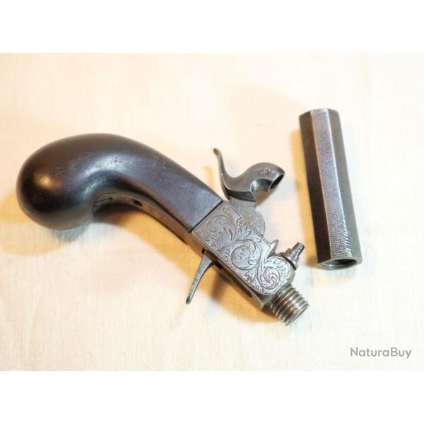 Pistolet percussion coffre 11 mm  canon bien dmontable dfaut ressorts XIXme - TIN24COF001