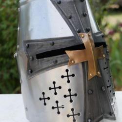 Templier - Heaume casque médiéval de croisé ou de chevalier acier du  XIII-XIV siècle ref BR24CSQ007