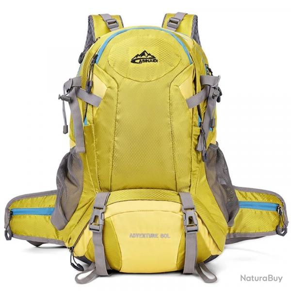 Sac  Dos Randonne 60L Aventury Alpinisme Trekking Camping Voyage Homme/Femme Jaune