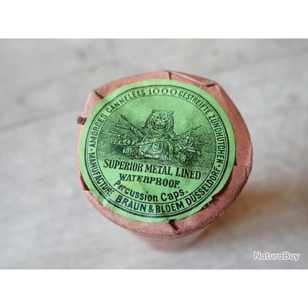 Lot de 10 boites d'amorces canneles BRAUN & BLOEM. Rechargement poudre noire