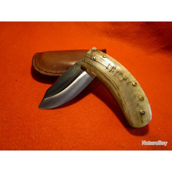 COUTEAU ARTISANAL forg l'ATELIER DE L'OURS NOIR PCK BERGER chasse camping rando CORNE BELIER pliant