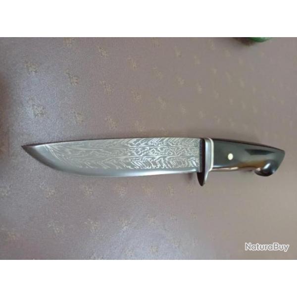 Couteau forg par Jean Paul Sire damas barreaux motif explosion manche phacochre bne