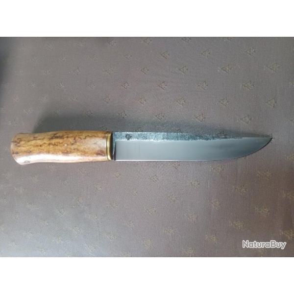 Couteau nordique forg Fred Charrire  acier 80CRV2 manche en superbe loupe de frne