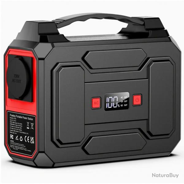 Station d'alimentation portable 100W 99Wh, avec sorties AC 230V, USB C et lanternes LED