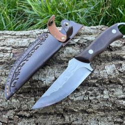 KARAMBIT 21.5CM LAME SCULPTEE ETUI CUIR enchère