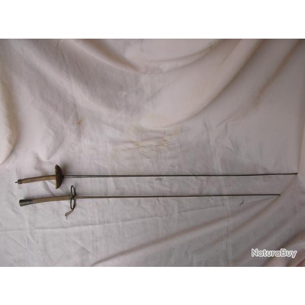 WW1/PREWAR  LOT DE 2 FLEURETS ANCIENS ESCRIME POUR L'ENTRAINEMENT DIFFRENTS MODLE 19 e SICLE/20 e