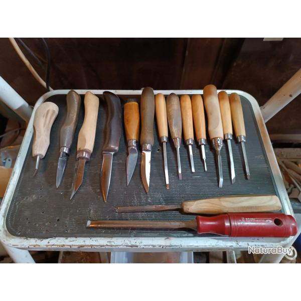 Lot outils sculpture sur bois de prcision professionnel trs bonne qualit coupe rasoir