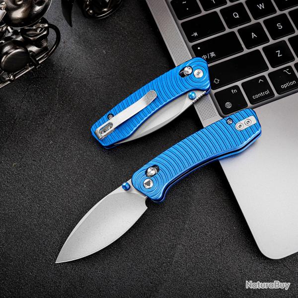 Couteau TRIVISA Koala-L Blue Lame Drop Point Acier N690 Manche Alum KIVT Crossbar Lock TVJM02LMN