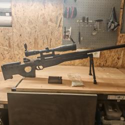 SNIPER AW.308 NOIR (ASG) AIRSOFT avec lunette MILDOT 3X-9X, bipied et sac de transport
