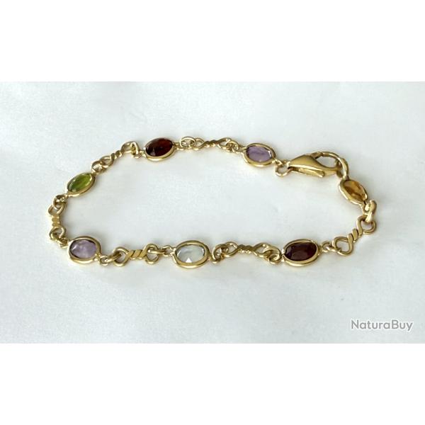 Trs joli bracelet estival or 18 carats et pierres - 20 cm
