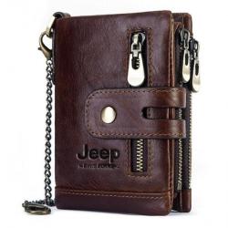 Portefeuille en cuir véritable JEEP coloris MARRON Clair ou Foncé au choix,