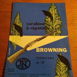 Ancienne notice utilisation publicité Carabine répétition Browning Trombone cal 22