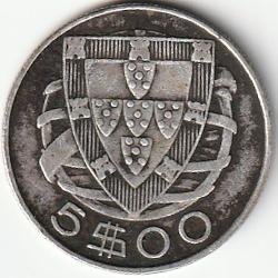Pièce de Monnaie Portugal 5 Escudos 1947 Argent