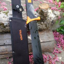 Bowie Couteau Machette Scie Survie Façon Bear Grylls Lame Acier 3Cr13 Etui Nylon Orange