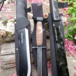 Lot de 3 Couteau Machette Bowie PoignardTrekking Alaska Lame Acier 3Cr13 Manche Abs Etui Nylon