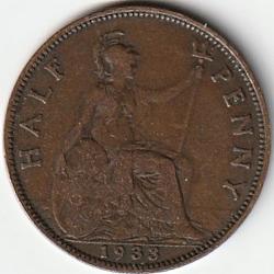 Pièce de Monnaie  ROYAUME-UNI Half Penny 1933