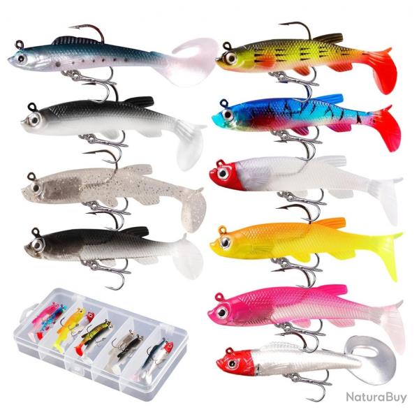 10 Pices Leurre Souple Carnassier Leurre Peche Mer Kit pour Carpe Brochet Truite Bar Leurres Souple