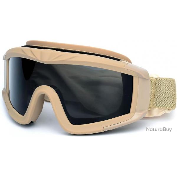 Lunettes Tactiques Airsoft 3 Verres Interchangeables Protection UV400 Polycarbonate Rsistant Kaki