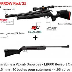 PACK COMBINÉ ! Carabine Arrow Gamo 5,5 mm + Pompe pcp + Lunette + Carabine Snowpeak LB600 C. 4,5 mm