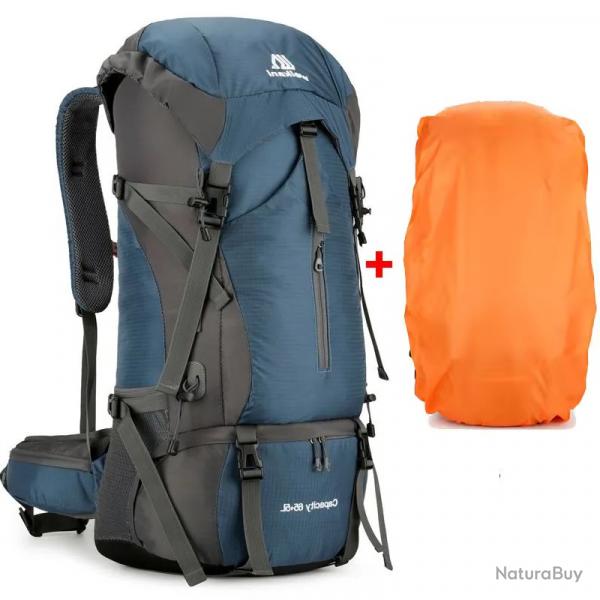 SAC  DOS 70 LITRES + HOUSSE DE PLUIE - BLEU - LIVRAISON GRATUITE