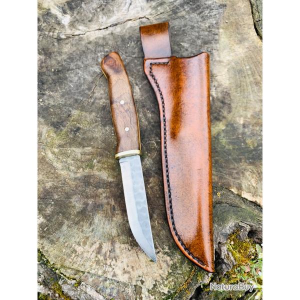 couteau de chasse ou d'aprs chasse d'artisan /  lame martele brut de forge