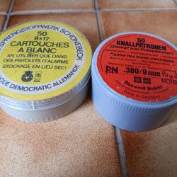 Lot de 2 boites de cartouches 9mm/380 à blanc RWS et Schonebeck