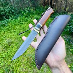 Couteau lame fixe acier damas intercouche Nikel SDK-11 bois d'ébène avec étui #303