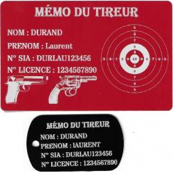 Mémo tireur sportif FFT rouge + Porté clé TAG militaire en aluminium gravé au laser (Recto)