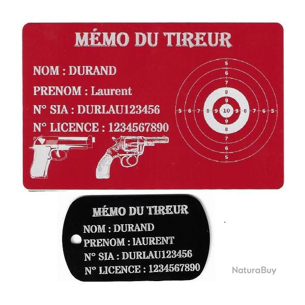 Mmo tireur sportif FFT rouge + Port cl TAG militaire en aluminium grav au laser (Recto)