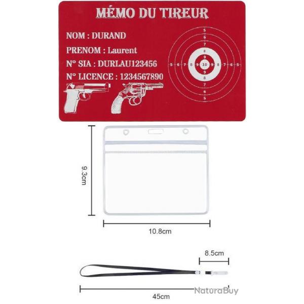 Mmo tireur sportif FFT rouge en aluminium grav au laser (Recto) + Porte badge tour de cou