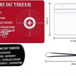 Mémo tireur sportif FFT rouge + Porté clé TAG militaire en aluminium gravé au laser (Recto) + Porte 
