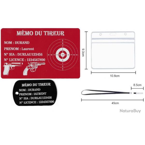 Mmo tireur sportif FFT rouge + Port cl TAG militaire en aluminium grav au laser (Recto) + Porte 