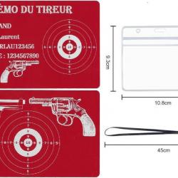 Mémo tireur sportif FFT rouge en aluminium gravé au laser (Recto / Verso) + Porte badge tour de cou