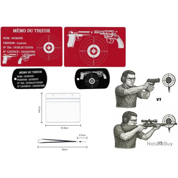 Mmo tireur sportif FFT rouge + Port cl TAG militaire en aluminium grav au laser (R / V) + Porte 